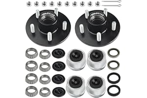 Klmnduo 2 Set Trailer Idler Hub Kits 5 Bolt 4.5" for 2000 lb 5 Lug Trailer Hub Fits 1" and 1-1/16" Spindle, Trailer Axle Kit with L44649 L44643 Bearing Extra Dust Cap and Rubber Plug