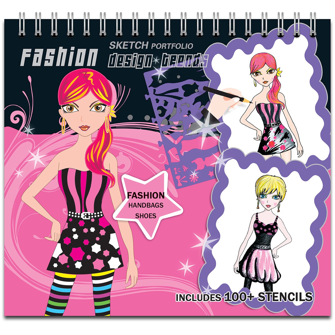 Buy Pro Fashion Sketch Portfolio Designer Sketchbook Sticker Book For Kids 100 Stencils 36 Coloring Pages Dresses Bags Shoes Hair Makeup Nails Design Art Kit Stickers Coloring Book