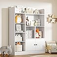 DIYART White Kids Bookshelf, Kids Bookcase with 7 Cubbies and 2 Cabinets, Freestanding Book Storage Shelves for Bedroom, Playroom, Hallway
