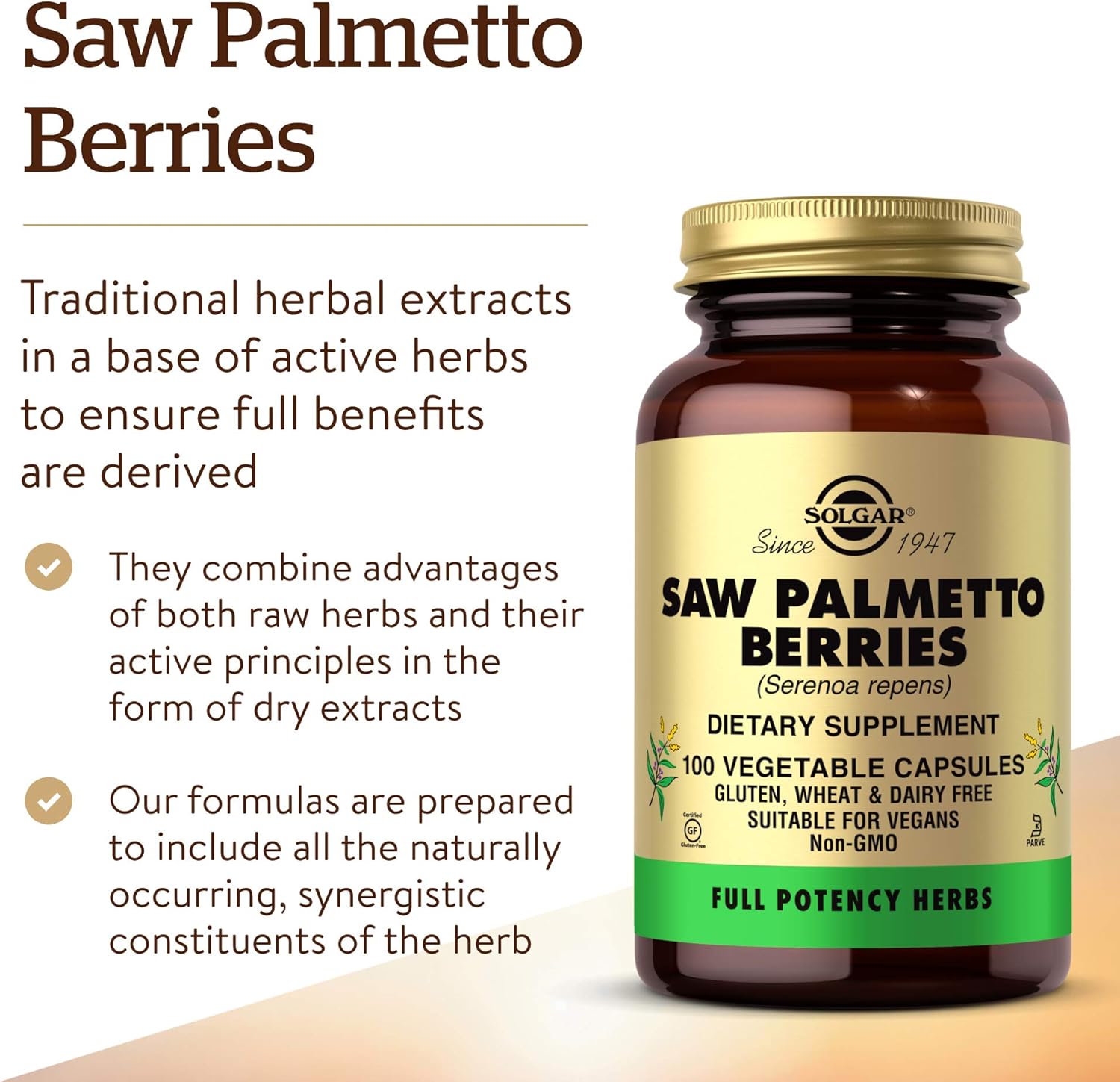 Solgar – Full Potency Saw Palmetto Berries, 100 Vegetable Capsules: Health & Personal Care