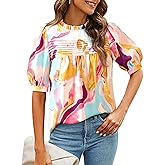 PRETTYGARDEN Floral Tops for Women Blouses Dressy Casual 2026 Summer Trendy Outfits Boho Pleated Short Sleeve Shirts