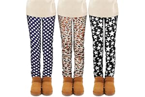 TODDOR 3 Pack Girls Printed Fleece Lined Leggings Thick Thermal Tights Warm Ankle Length Pants Winter Clothes for Kids