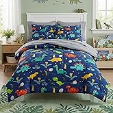 Nesker Comforter Set Queen Size, Blue Dino 7 Pcs Bedding for Kids Teens, Dinosaur with Fitted Sheet 2 Pillowcases & 2 Shams for Bedroom Bed Decor
