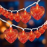 Romasaty 8.5 Ft Heart String Lights, Valentines Day Decorations Lights with 10 LED Glitter Red Heart Lights, Plug in Fairy Heart Shape String Lights for Wedding Anniversary Party Valentine's Day