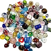 FAPUMOE Random Assorted Glass Beads (80 PCS) for Jewelry Making, Mixed Shapes & Colors Lampwork Loose Beads for Most Major Charm Bracelets