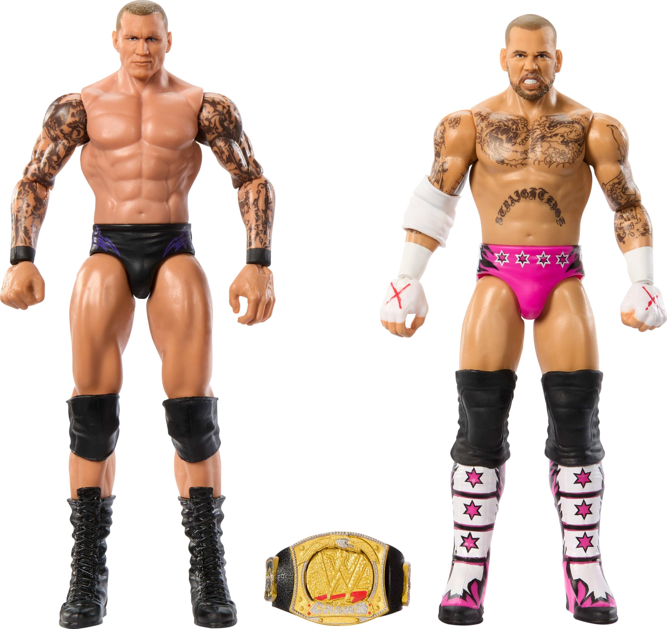 Mattel WWE Main Event Championship Showdown 2-Pack Action Figures & Accessory, Series #19 CM Punk vs Randy Orton Collectible Set, JCV71
