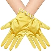 Naibyuki Women's Pearl Short Satin Gloves Wrist Length Opera Tea Party Gloves for Wedding Bridal Banquet Costume