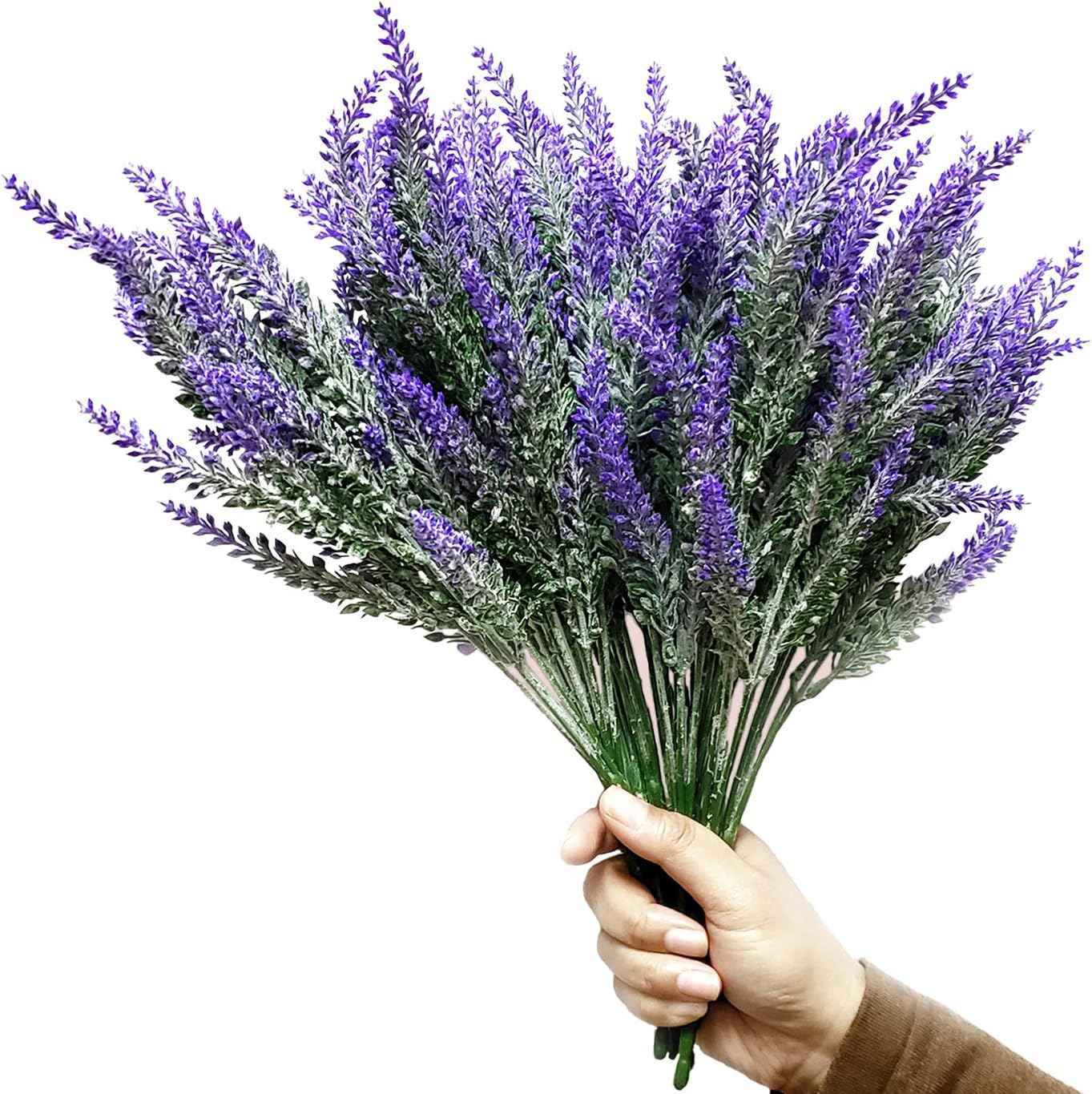 WsCrofts 12Pcs Artificial Flocked Lavender Flowers Bouquet Purple Simulation Plants - Home Office Garden Patio Wedding Decor
