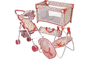 THE NEW YORK DOLL COLLECTION Deluxe Baby Doll Stroller and Crib Furniture Playset, Multi Baby Doll Accessories Set for 18" Dolls, Includes Doll Stroller Swing and Doll Bed Pretend Play for All Dolls - Floral