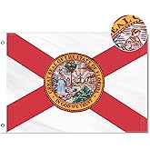 VICDRIA Florida State Flag 3x5 Ft, Deluxe Full Embroidered Heavy Duty 100% Polyester Durable FL Outside Flags, Indoor/Outdoor, Sewn Stripes and Brass Grommets