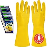 SteadMax 3/6 Pairs Cleaning Gloves, Reusable Natural Rubber Dish Gloves, Non-Slip Gloves for Kitchen and Household