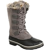 Northside Womens Katsura Snow Boot Waterproof Insulated Winter Boots Faux Fur Collar D-Ring Speed Lacing System Footwear with Washable EVA Insole, Warm Gray, Size 11