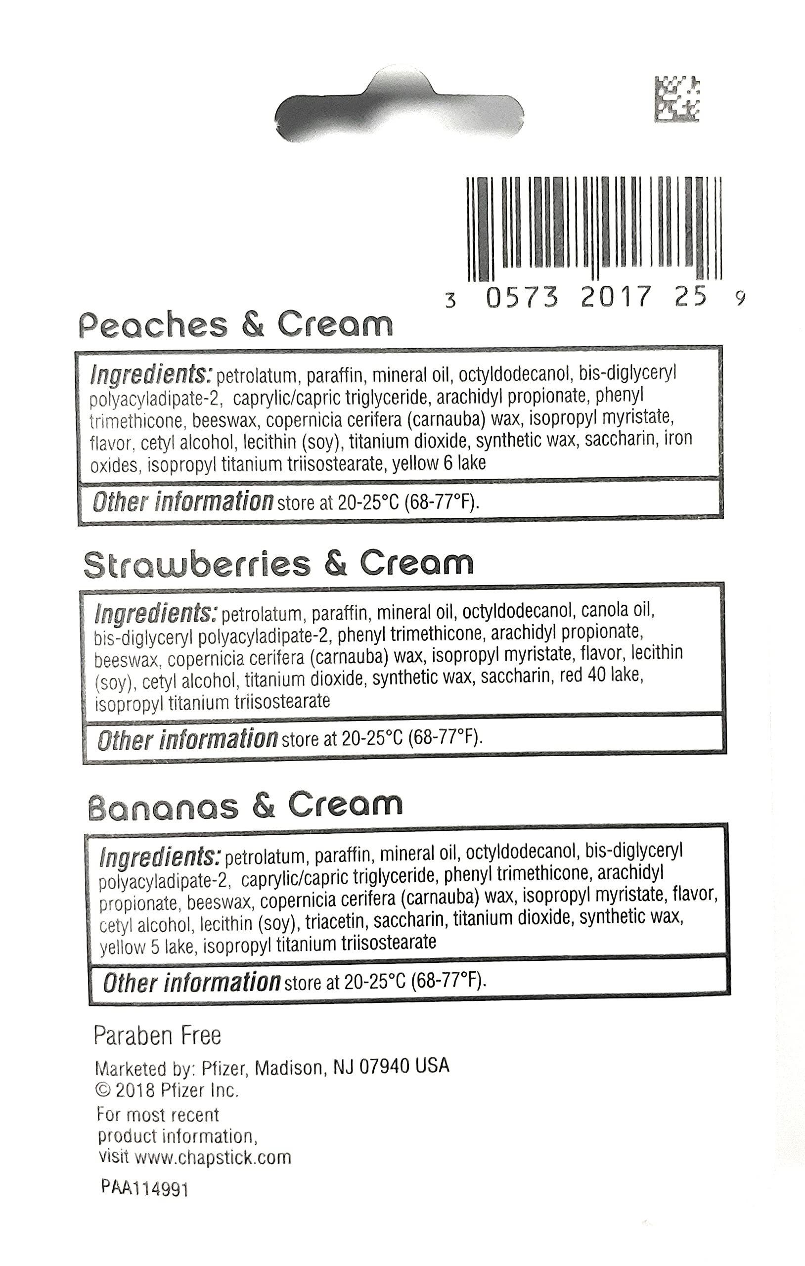 ChapStick Lip Balm Fruit & Cream 3-Pack Collection – Peach, Strawberry & Banana Flavors, 0.15 Oz Ea