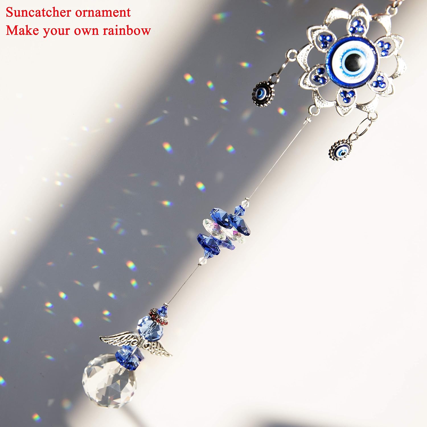 YU FENG Hanging Crystal Suncatchers Ornament Evil Eye Guardian Angel Decor Garden Suncatcher Prism Rainbow Maker Pendant: Home & Kitchen