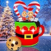 BLOWOUT FUN Christmas Inflatables 5FT Couple Gingerbread in Mug Decoration, LED Lighted Blow Up Art Decorations Weatherproof Holiday for Indoor Outdoor Garden Patio Lawn Party Xmas Gifts Decor