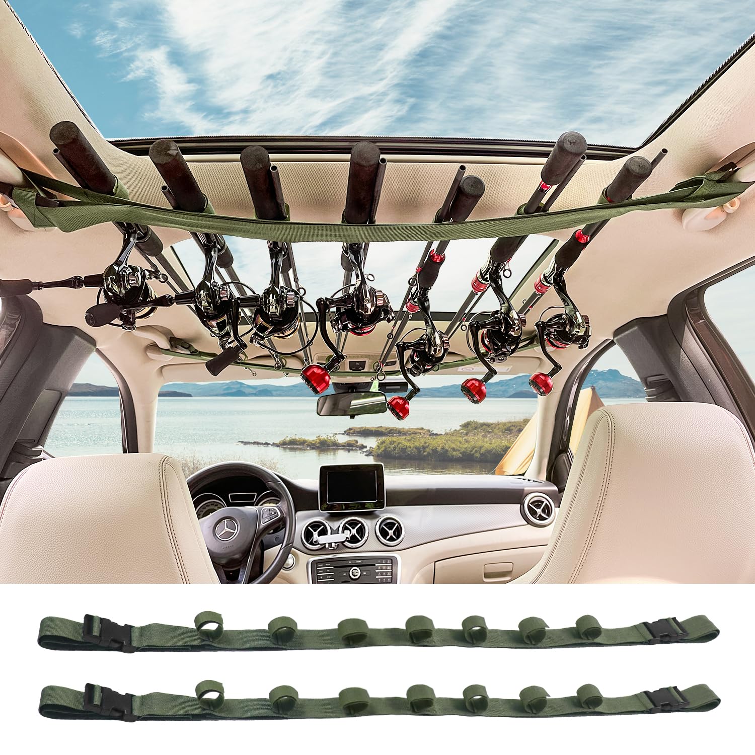 PSKOOK 7-Rod Vehicle Fishing Rod Holder  Adjustable 33.566.9 For SUV,  Truck, Van, No-Tool