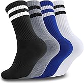 Airpal 4 Pairs Athletic Socks Cotton Cushioned Striped Crew Socks Sports Running Socks for Men Women Teens