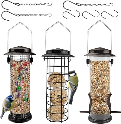 Urban Deco Fat Ball Bird Feeder Set 3 Weatherproof Metal Mesh Hanging Seed