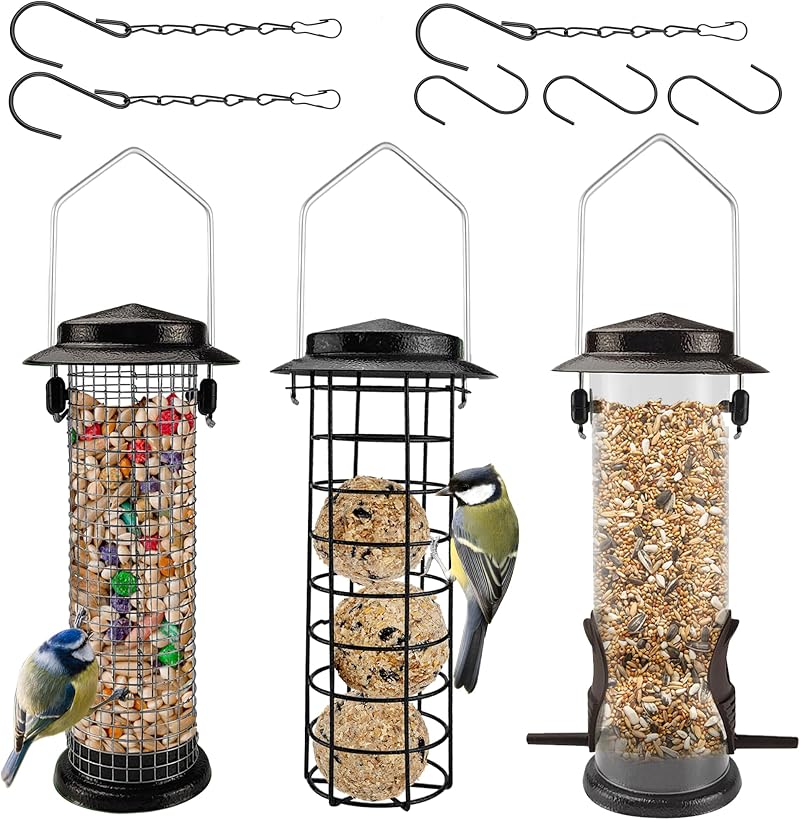 Urban Deco Fat Ball Bird Feeder Set 3 Weatherproof Metal Mesh Hanging Seed