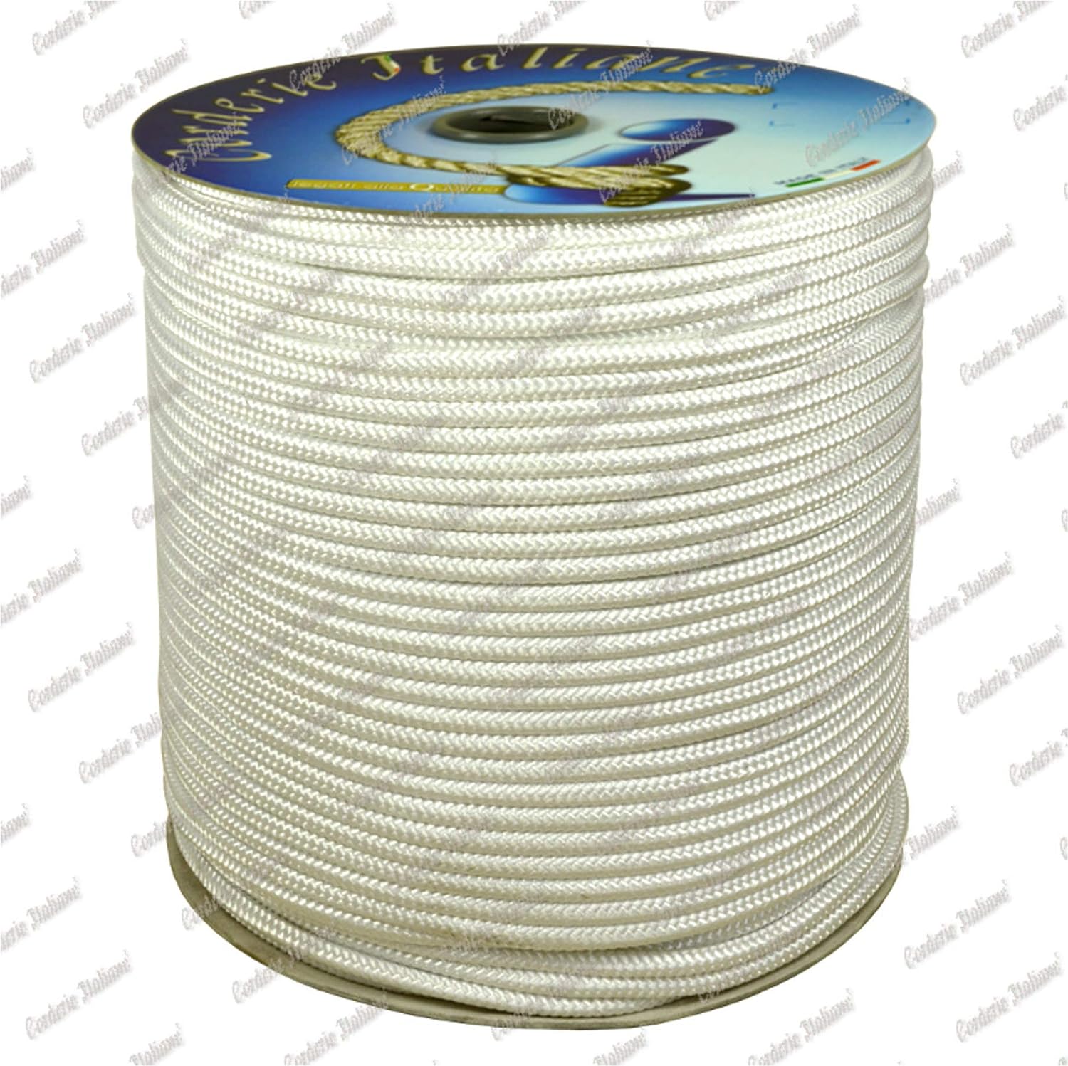 Corde Nautique En Polyester 6 Mm - Longueur 100 M, Couleur Blanc/bleu - Fabriquée En Italie, Pour Marine, Bricolage, Industrie