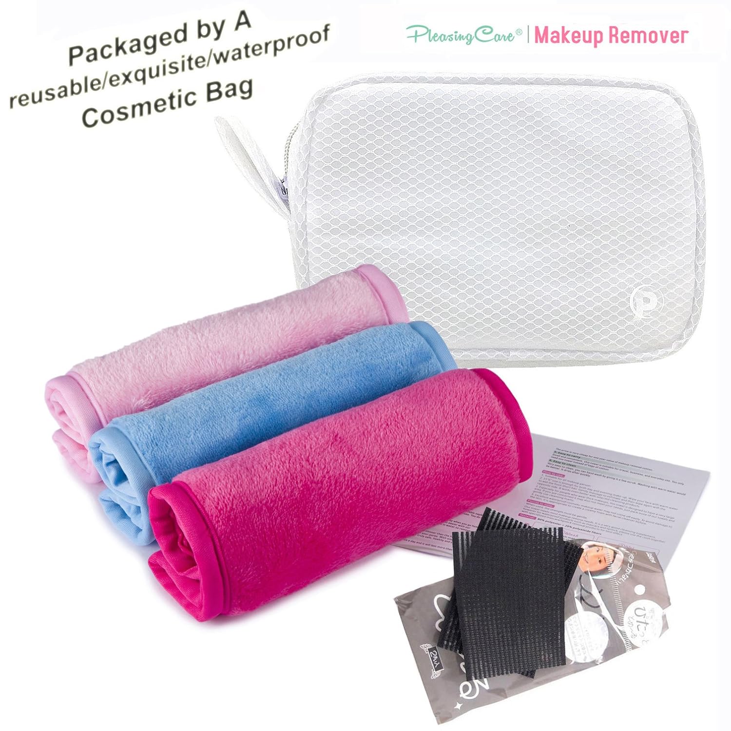 Makeup Remover Cloth 3 Pack - Chemical Free, Move Makeup Instantly with Just Water, Reusable Facial Cleansing Towel, Satisfaction Guaranty (1Pink+1Blue+1Rosy): Beauty