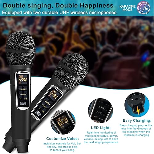 ALPOWL Karaoke Machine, Portable PA Speaker System with 2 Wireless Microphone for Home Party, Meeting, Wedding, Church, Picnic, Outdoor/Indoor (Black- Jbl Karaoke Speaker With Microphone ALPOWL Karaoke Machine For