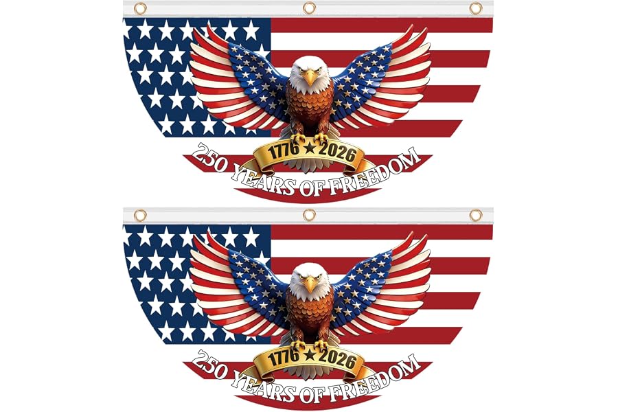 2PCS 250th Anniversary USA Bunting Flag 4x2 FT 1776-2026th Birthday American Fan Flags 250 Years of Freedom Flag Patriotic Eagle Banner 4th of July Decorations Independence Day Patriotic Memorial Day