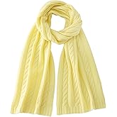 RYYOYY Soft Warm 100% Cashmere Scarf for Women Lightweight Luxury Cable Stitch Scarves Yellow