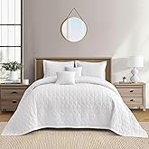 Blythease Oversized King Bedspread, Modern & Contemporary Look, Lightweight Bedding Cover, Reversible, 5 Piece Set, Pure White