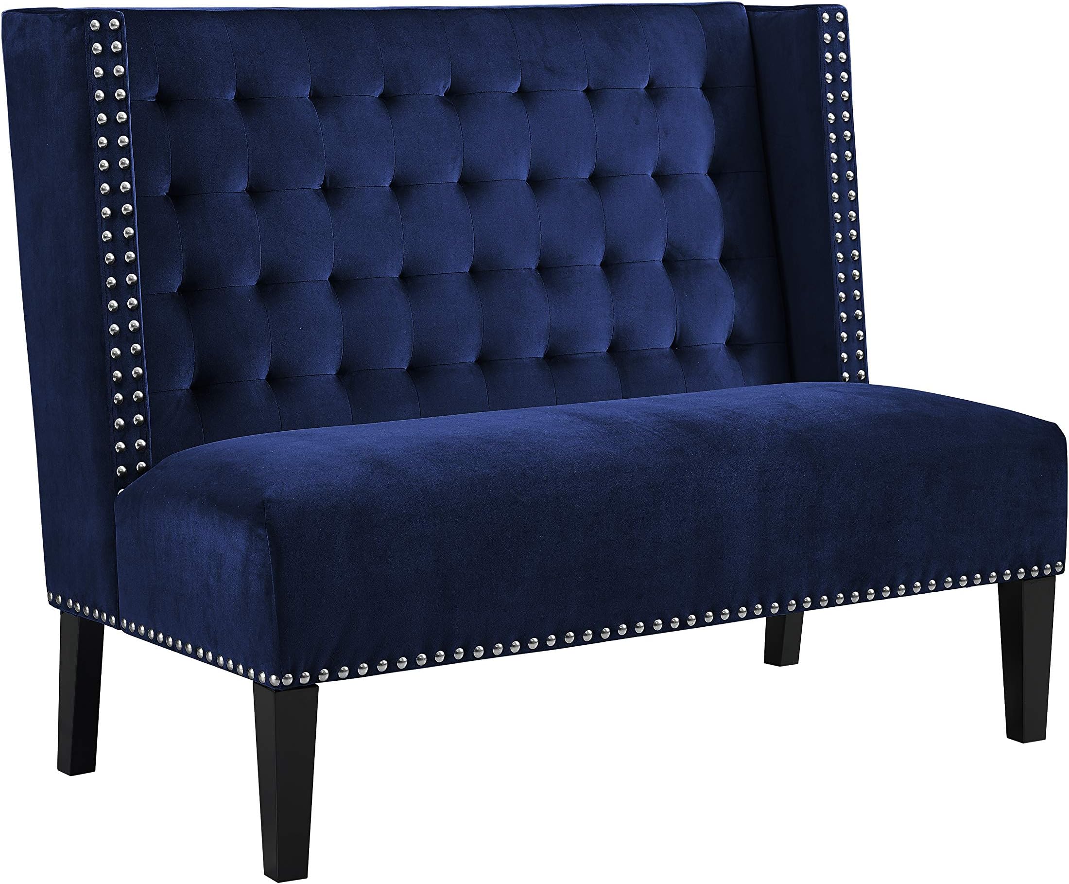 Pulaski Double Nail Head Settee Loveseat Bench, 52.25" L x 32.5" W x 42.0" H, Blue
