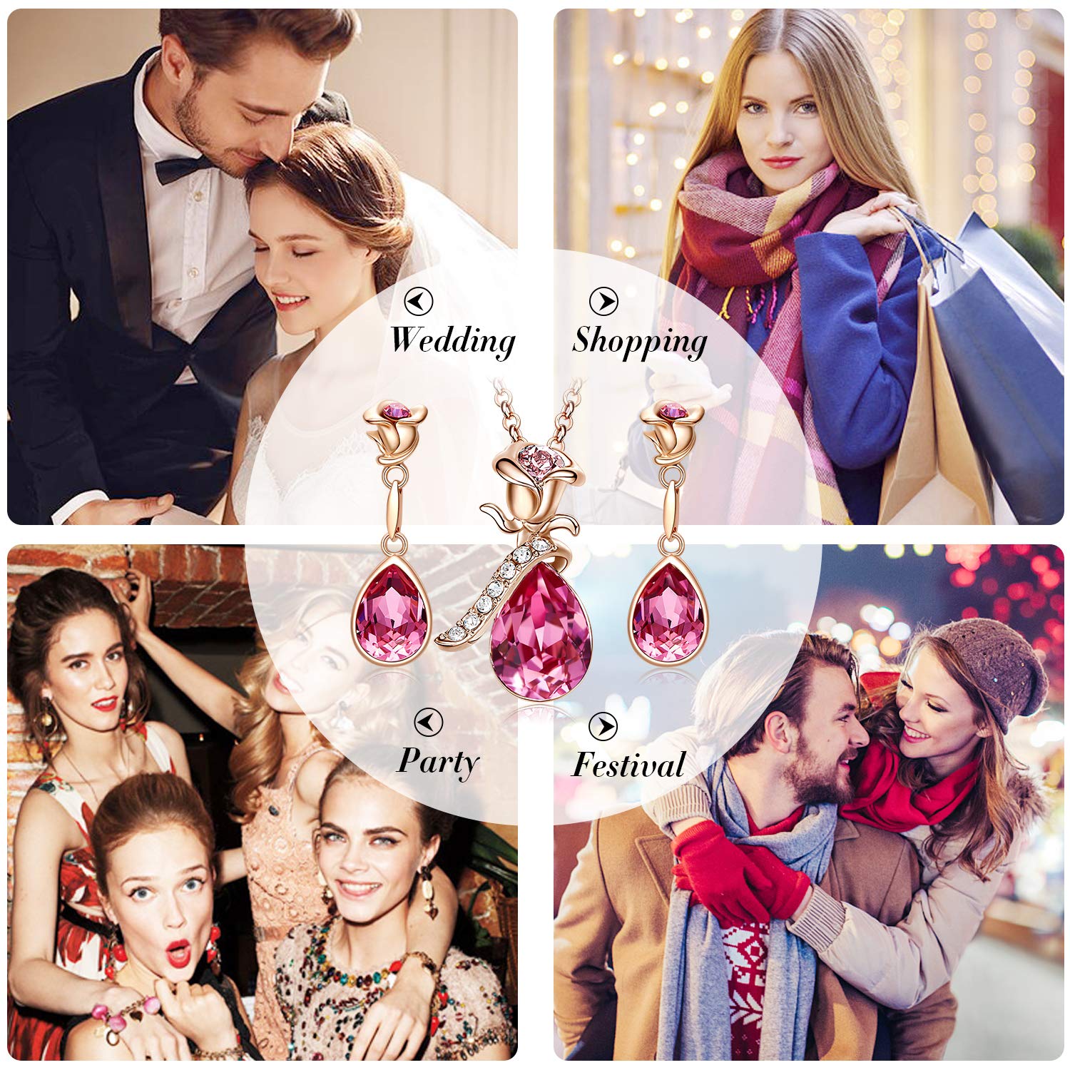 CDE Jewelry Set Flower Swarovski Necklace Earring Fashion Jewelry Gift for Women