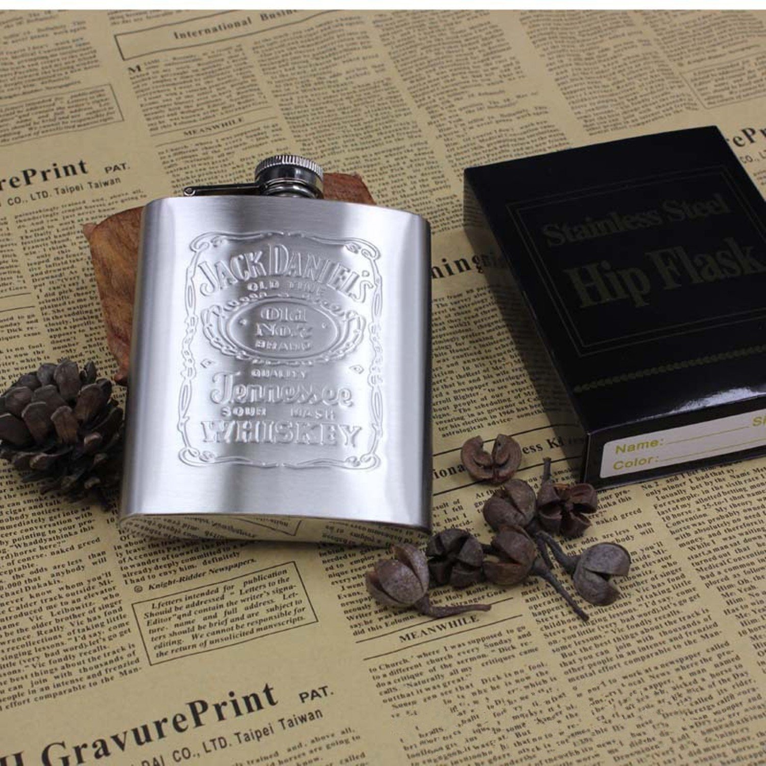 With Box Portable Stainless Steel Hip Flask 7oz Embossed Flagon Flasks Russian Wine Beer Whiskey Bottle Alcohol