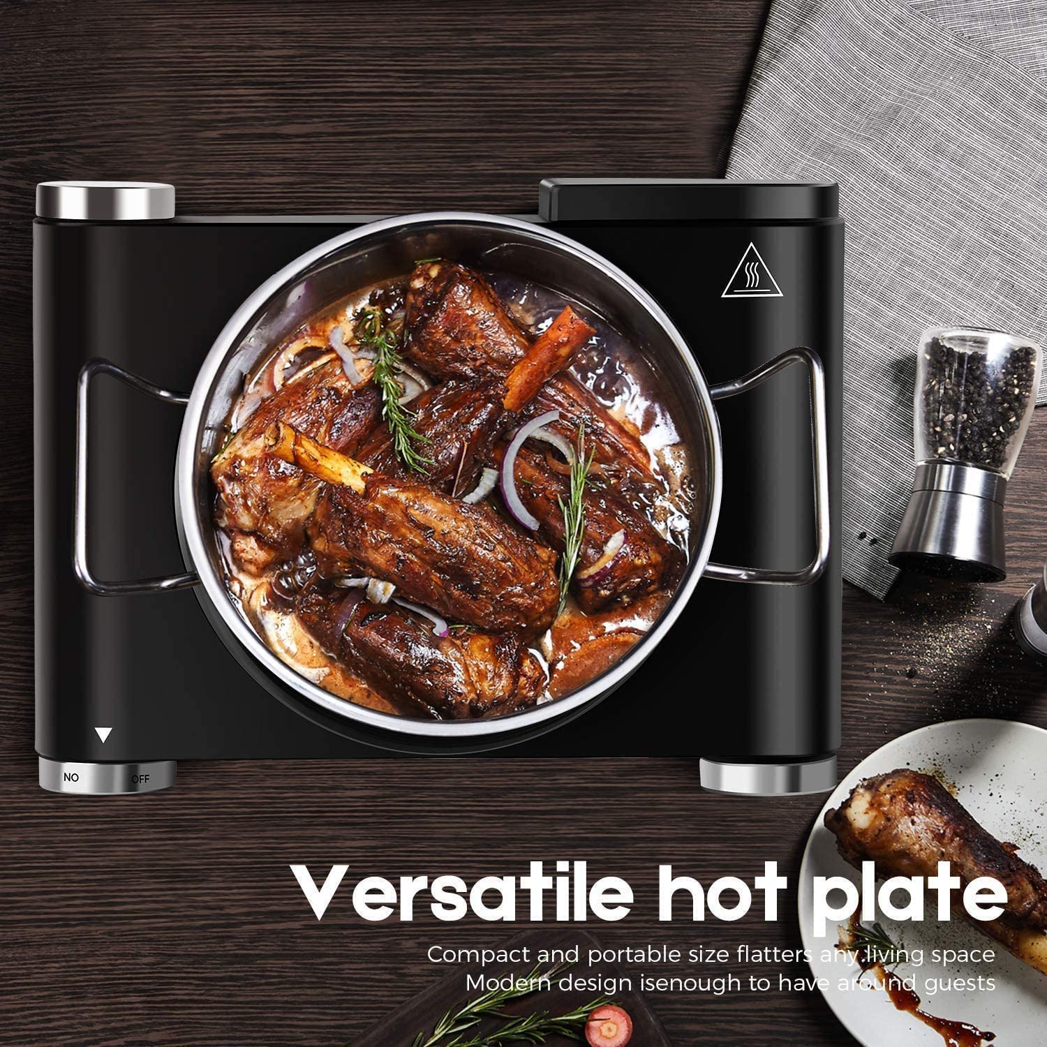 Cusimax Hot Plate Electric Burner Single Burner Cast Iron hot plates for cooking Portable Burner 1500W with Adjustable Temperature Control Stainless Steel Non-Slip Rubber Feet, Upgraded Version