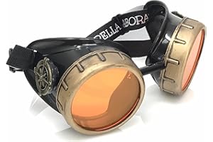 UMBRELLALABORATORY Steampunk Victorian Style Goggles with Compass Design, Colored Lenses & Ocular Loupe