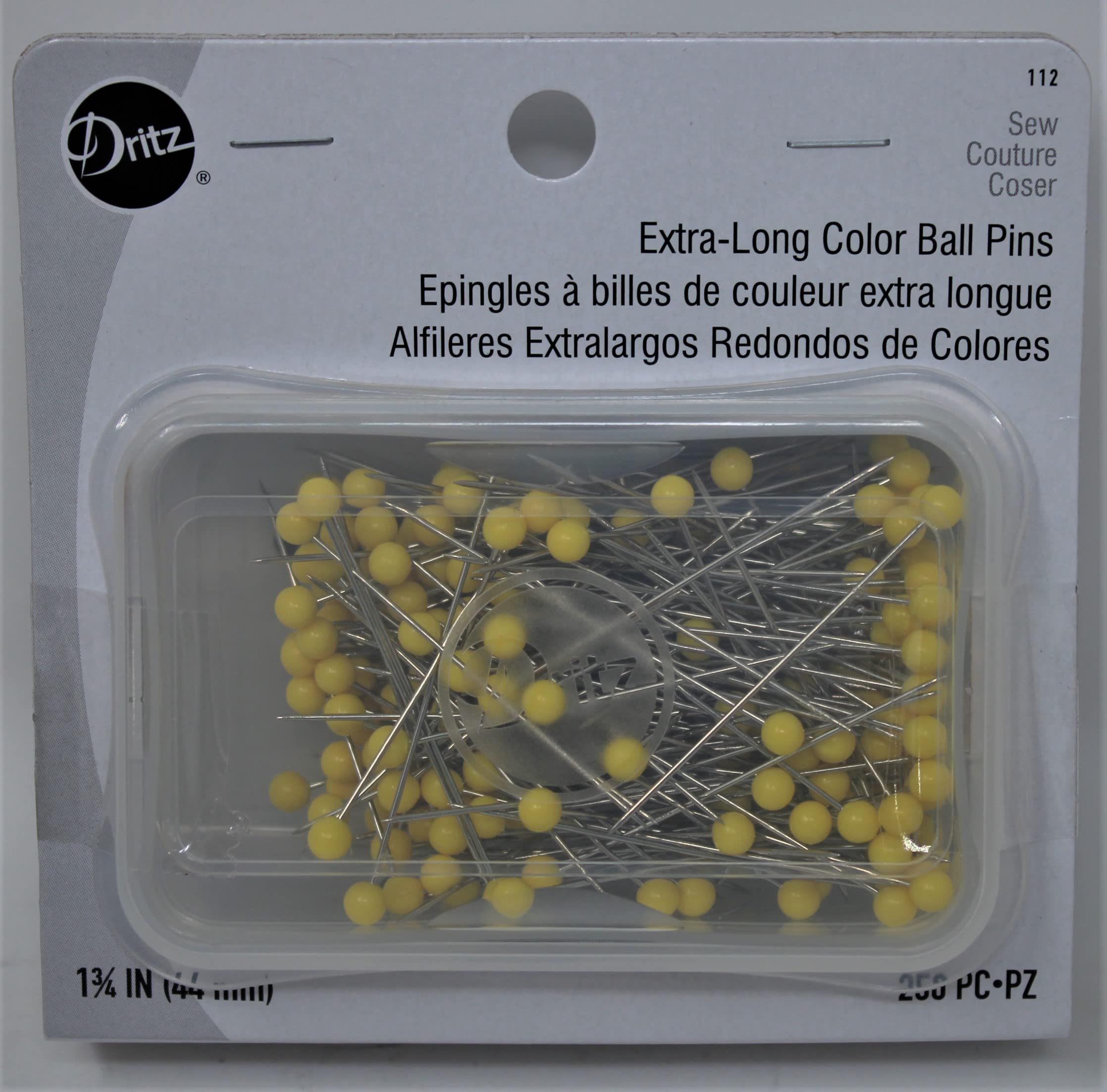 Dritz 112 Color Ball Pins, Extra Long, 1-3/4-Inch (250-Count) , Yellow