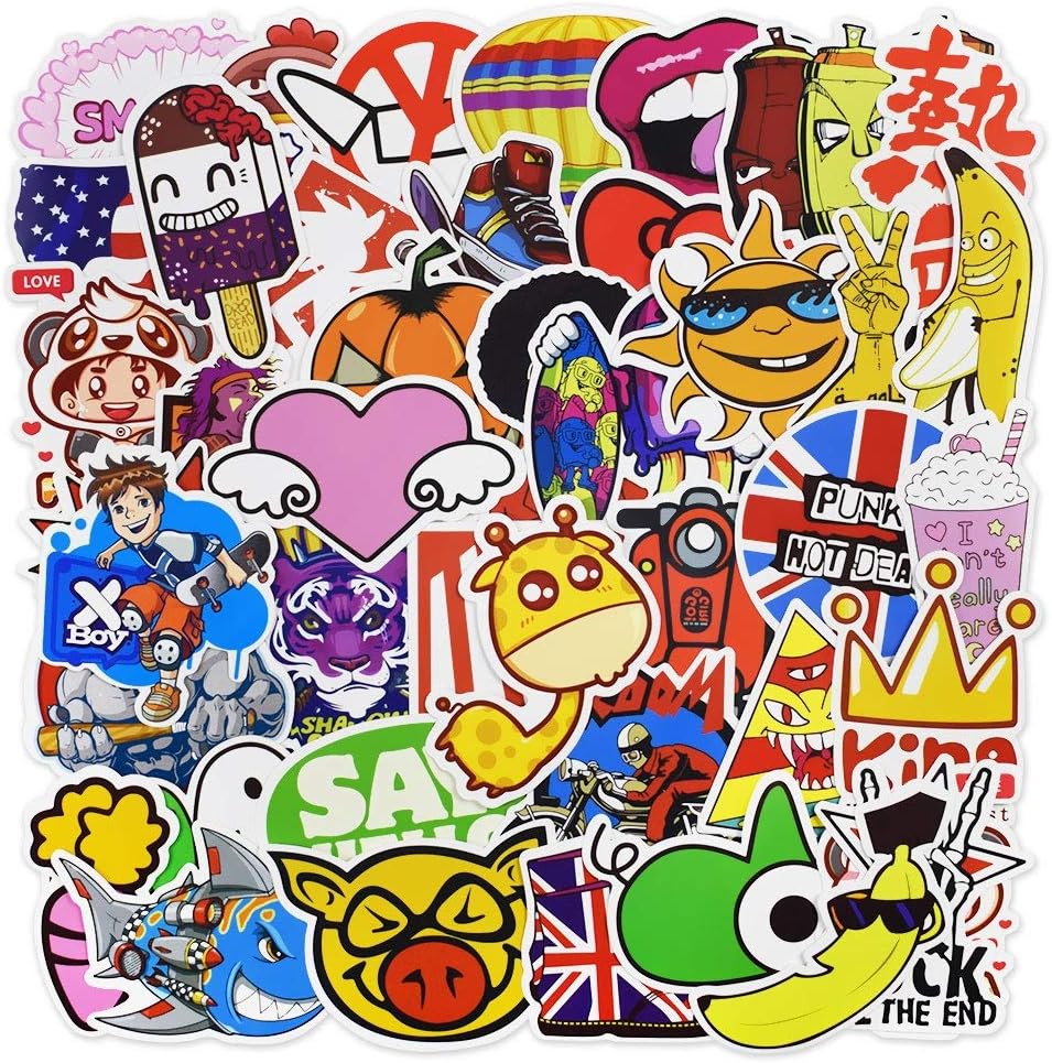 Laptop Stickers, Water Bottle Stickers for Hydro flask Laptop Water BottlesCar Bumper Skateboard Guitar Luggage Waterproof Vinyl Decals Cool Graffiti Stickers Pack (50 Pcs Cartoon Series A Stickers)