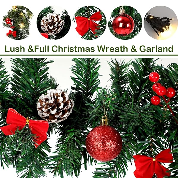CEENNA EXTRA LONG 15FT CHRISTMAS GARLAND WITH 100 LED LIGHTS ARTIFICIAL PINE PRELIT LIGHTED CHRISTMAS OUTDOOR INDOOR DECORATIONS XMAS HOLIDAY STAIRS RAILING MANTLE DOOR DECOR(CANDY CANES GARLAND)