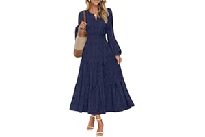 MEROKEETY Women's Fall Long Sleeve Floral Maxi Dress Lace Eyelet Hollow Out Tiered Boho Wedding Guset Dresses Pockets