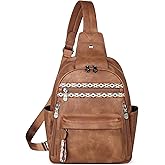 FADEON Large Sling Bag for Women, Leather Crossbody Purse Designer Anti Theft Sling Backpack, RFID Fanny Packs for Travel