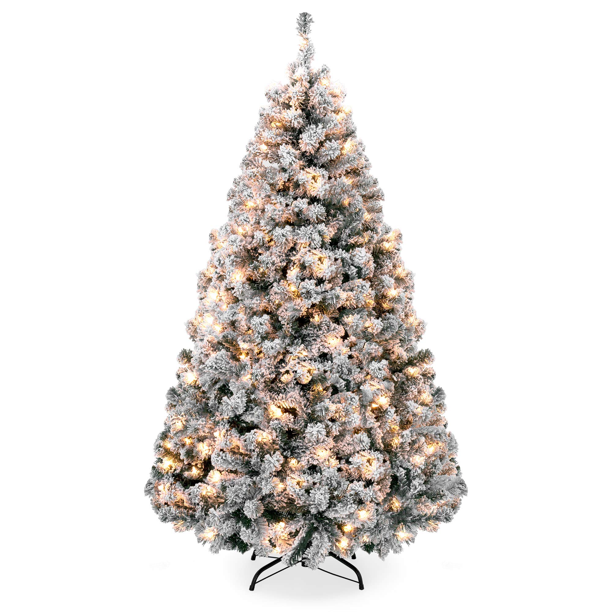 Best Choice Products 6ft Pre-Lit Snow Flocked Artificial Christmas Pine Tree Holiday Decor w/ 250 Warm White Lights