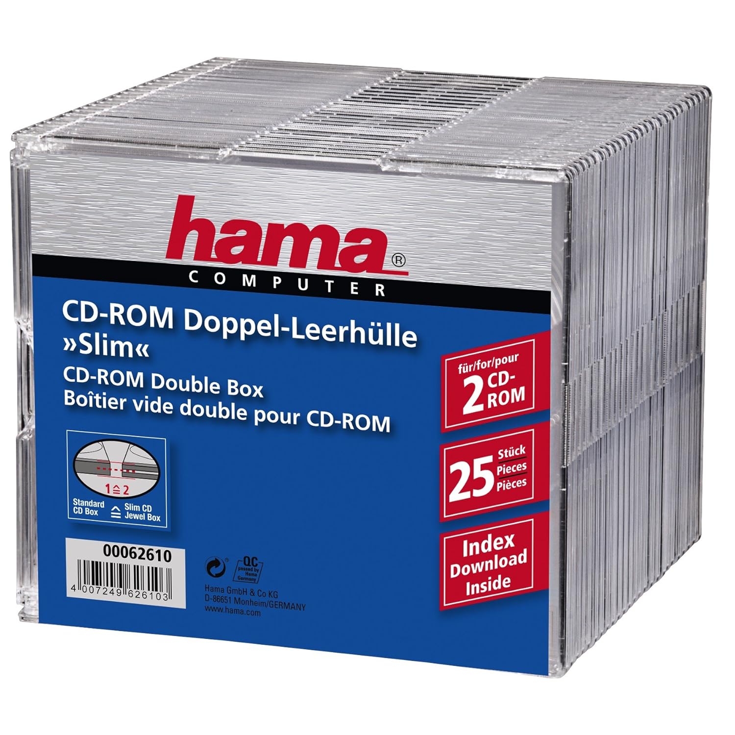 Hama - CD-ROM Box Slim Double, Transparent, Pack 25, Transparente: Amazon.es: Informática