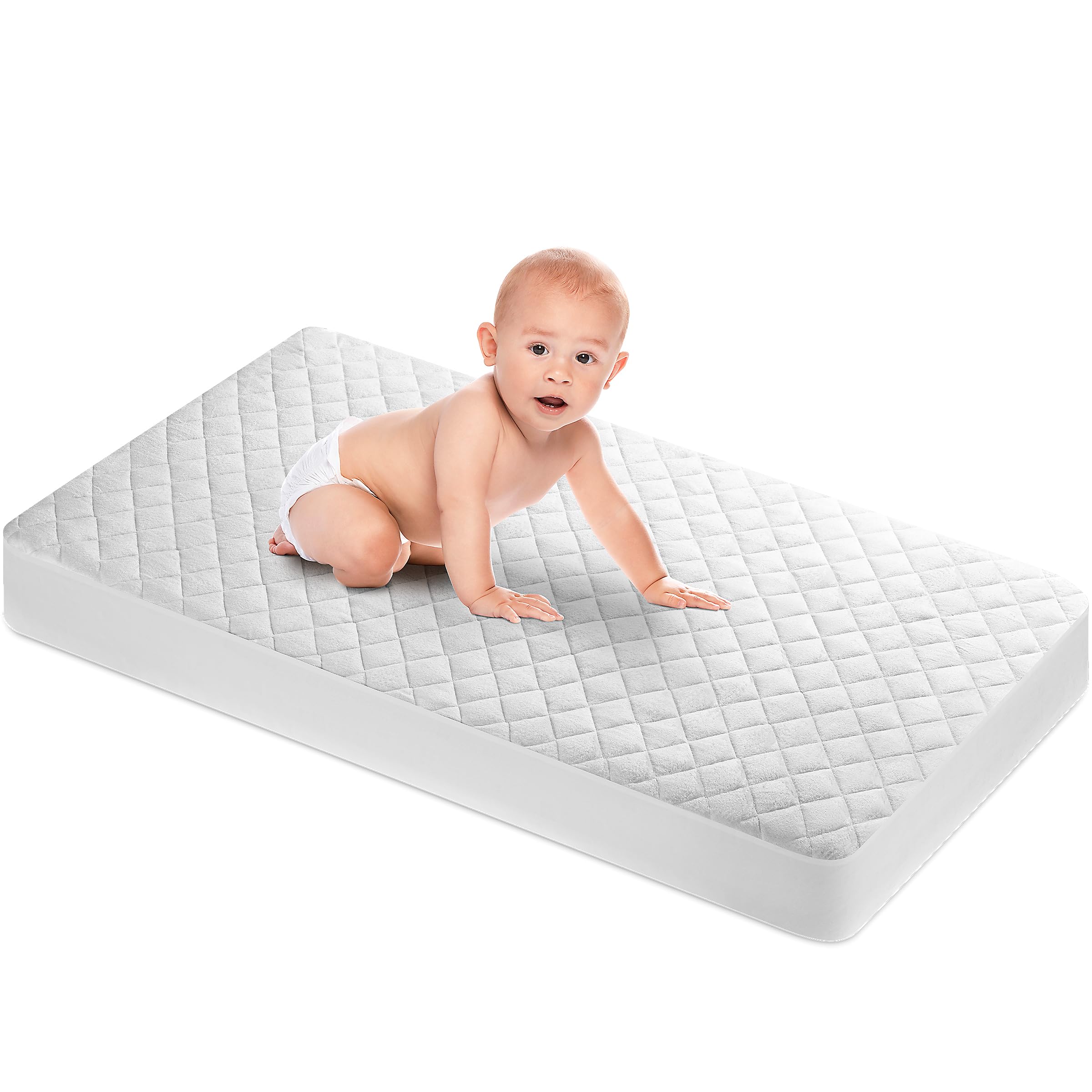 Photo 1 of Masirs Crib Mattress Protector Cover - Comfortable, Breathable and Waterproof Material. Keep The Crib Mattress Clean and Protected and Give Your Baby a Cozy Restful Sleep. Machine and Dryer Friendly.