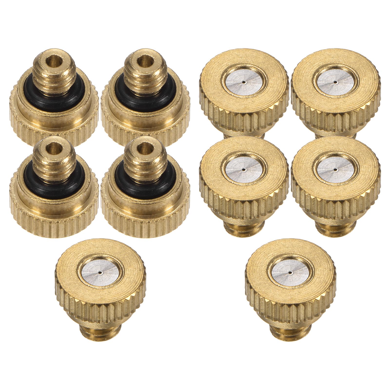 M METERXITY 10-Pack Brass Misting Nozzle, 0.016" 0.4mm Orifice 10/24 UNC O-Ring Replacement Mister Nozzles Plug Mister Heads for Garden Patio Outdoor Cooling System Low-Pressure Atomizing