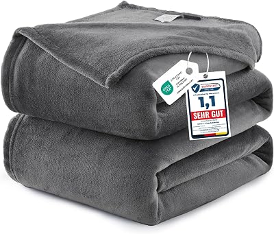 Manta Franela Reversible para Cama 135/150, Manta Gris Grande para Sofá, Sobrecama Suave, Cálida, Transpirable 220x240 cm