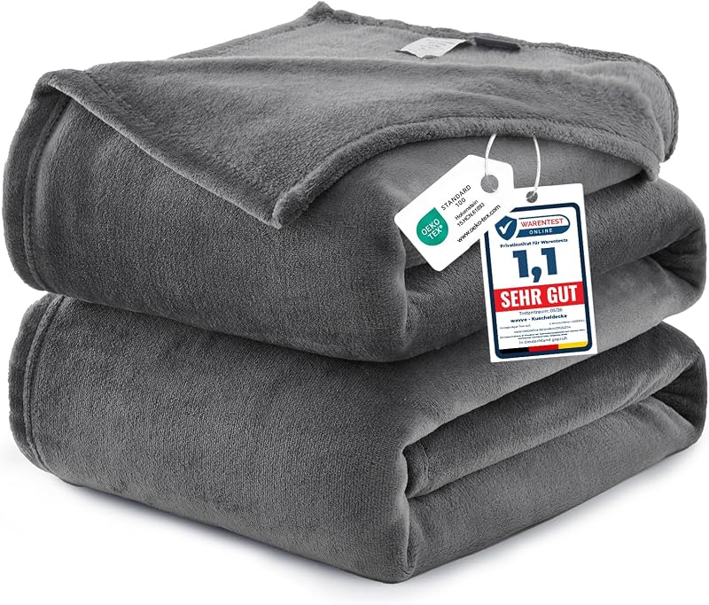 Manta Franela Reversible para Cama 135/150, Manta Gris Grande para Sofá, Sobrecama Suave, Cálida, Transpirable 220x240 cm — foto 1 de 8