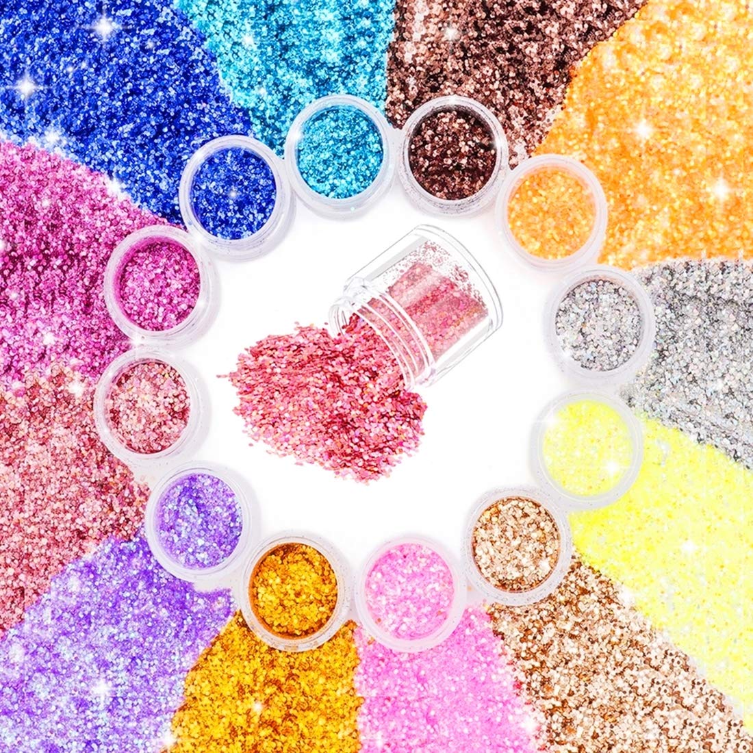 Umillars 12 Boxes Chunky Glitter Sequins Kit Holographic Flakes Cosmetic Festival Ultra-thin Iridescent Sequins For Body Face Hair Make Up Nail Art Mixed Color