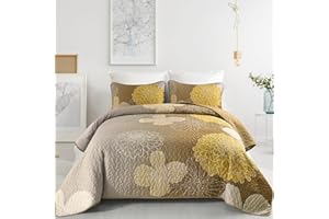 COTTOLESTER Yellow Gradient Floral Quilt Set King 3 Pieces Bedspread Soft Lightweight Coverlet with 2 Pillow Shams Microfiber Bed Cover for All Season 104"x90"
