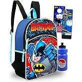 DC Comics Batman Backpack for Kids - 16" Batman School Bag with Batman Stickers, Water Bottle, Door Hanger, and More (Batman School Supplies Bundle)