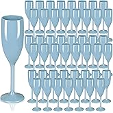 LEYIQU Plastic Champagne Flutes, Acrylic Glasses Goblets Cups Toasting Shatterproof Reusable Flute, for Valentine’s Day Wedding Party Mimosa Bar Anniversary Birthday (48, Blue)