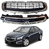 PartsFlow Grille Compatible With 2015 Cruze For 2016 Chevrolet Chevy Cruze Limited 2pcs Front Upper & Lower Black W/Chrome Grill